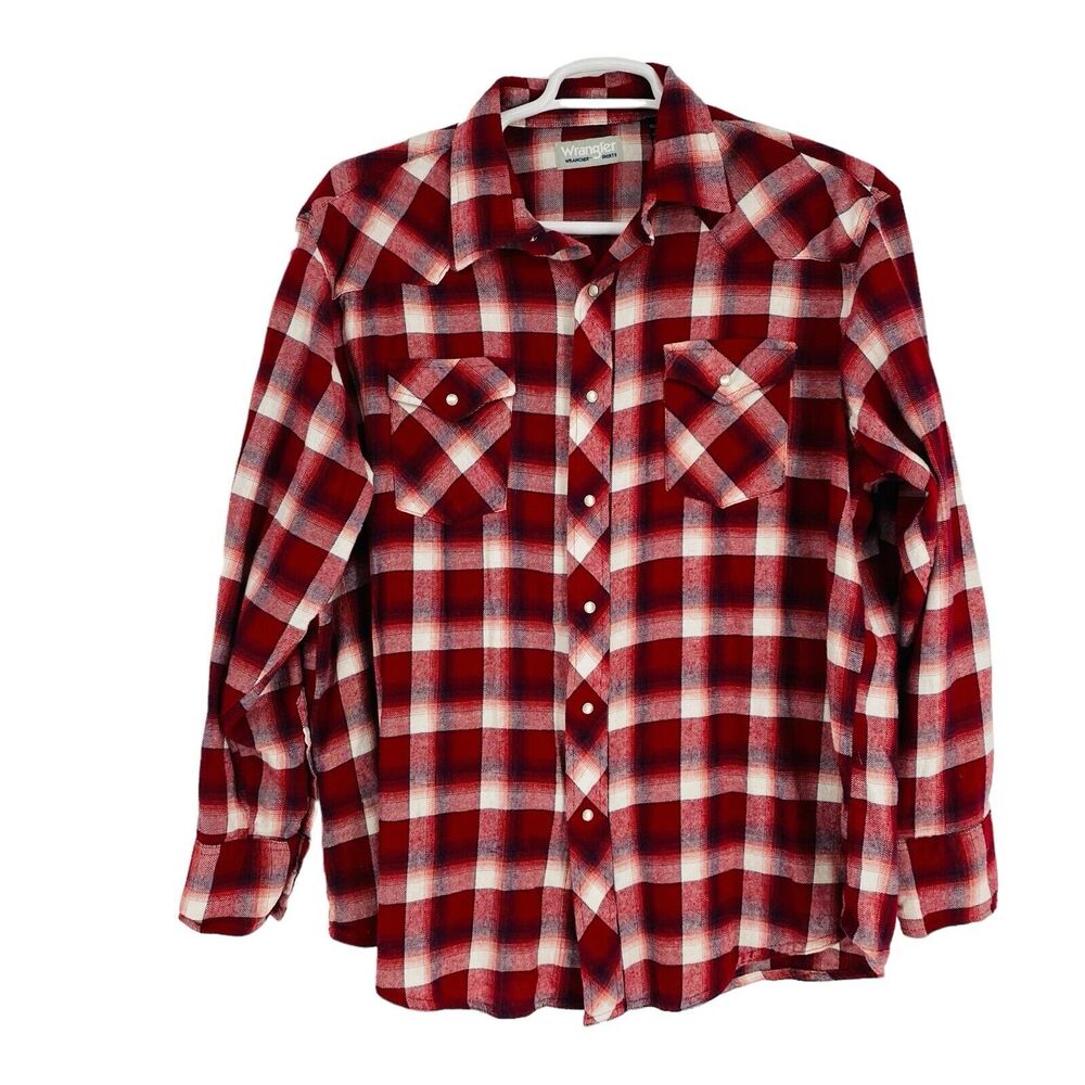 Wrangler Pearl Snap Button Long Sleeve Plaid Western Style Shirt Mens Size XXL